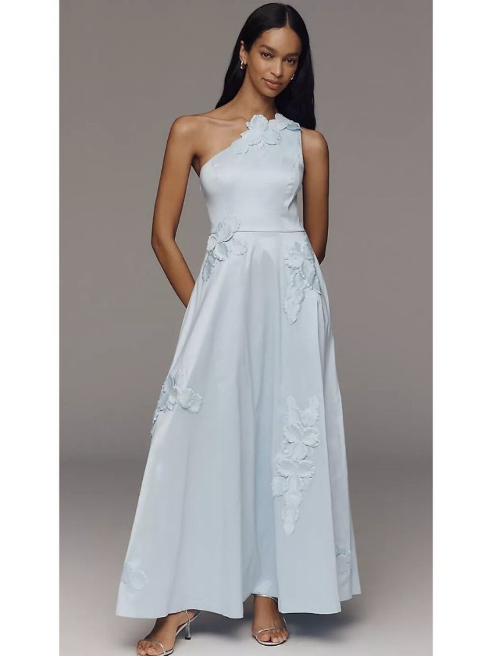 Anthropologie Hutch Adelaide One-Shoulder Maxi Dress 3D Floral Size 4
